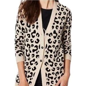 J.Jill Cotton Blend Button Front Cardigan Sweater Leopard Print Size M